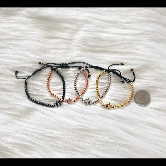 ♡ Hamsa Hand Rhinestone Dainty Bracelet - Picture 4 of 5